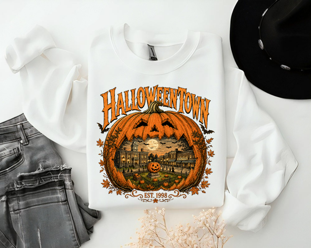 Vintage Halloweentown Sweatshirt, Halloween Pumpkin Sweater, Spooky Pumpkin Patch Crewneck, Haunted Town Fall Shirt, Halloween Pumpkin Sweatshirt