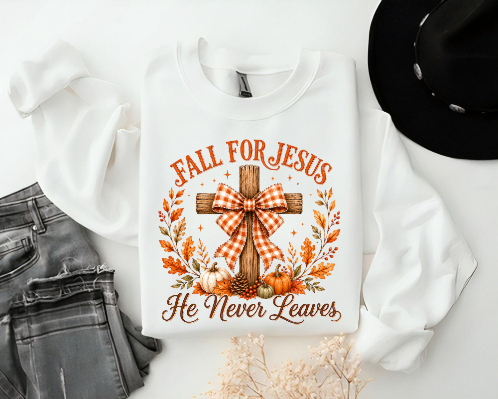 Fall for Jesus Christian Sweatshirt, Autumn Cross Crewneck, Faith Gift for Women
