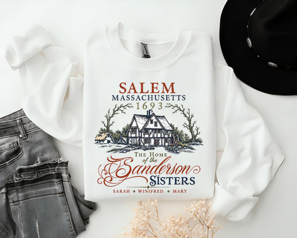 Salem Massachusetts 1693, Vintage Witch House Halloween Sweatshirt, Salem Witch Crewneck, Spooky Season Fall Shirt, Gothic Halloween Gift for Women