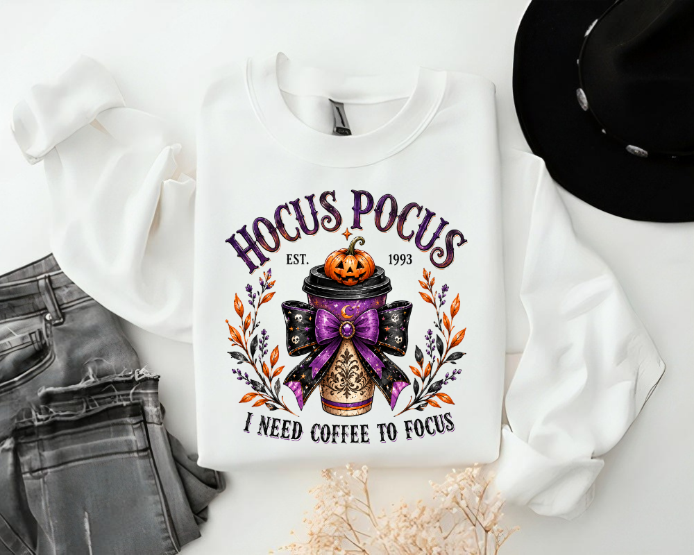Spooky Brew - I Need Coffee To Focus Halloween Sweatshirt, Witch Coffee Lover Crewneck, Vintage Spooky Season Shirt, Fall Graphic Gift for Women