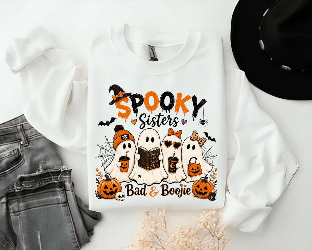 Spooky Sisters Halloween Ghost Sweatshirt, Spooky Season Crewneck, Cute Ghost Shirt, Bestie Gift for Women