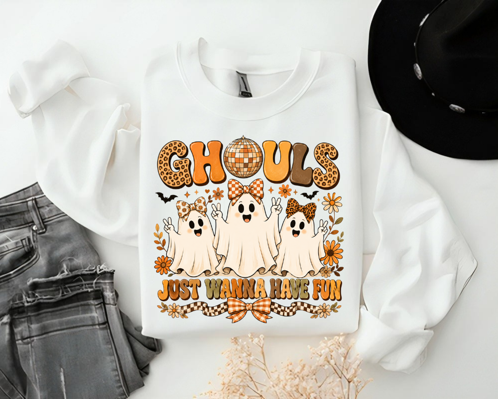 Cute Ghost Halloween Sweatshirt, Ghouls Just Wanna Have Fun Crewneck, Spooky Season Shirt, Retro Halloween Sweatshirt, Gift for Women