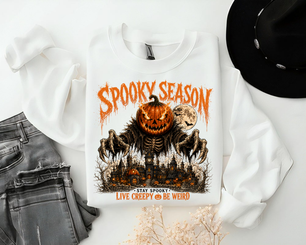 Spooky Season Sweatshirt, Haunted House Pumpkin Halloween Sweatshirt, Horror Halloween Crewneck, Scary Pumpkin Gothic Shirt, Fall Gift for Women
