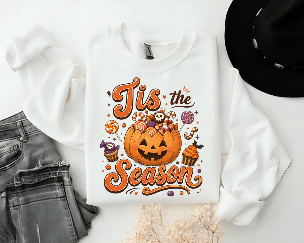 Pumpkin Halloween Sweatshirt, Tis The Season Crewneck, Spooky Season Graphic Shirt, Jack O Lantern Fall Sweatshirt, Cute Halloween Gift