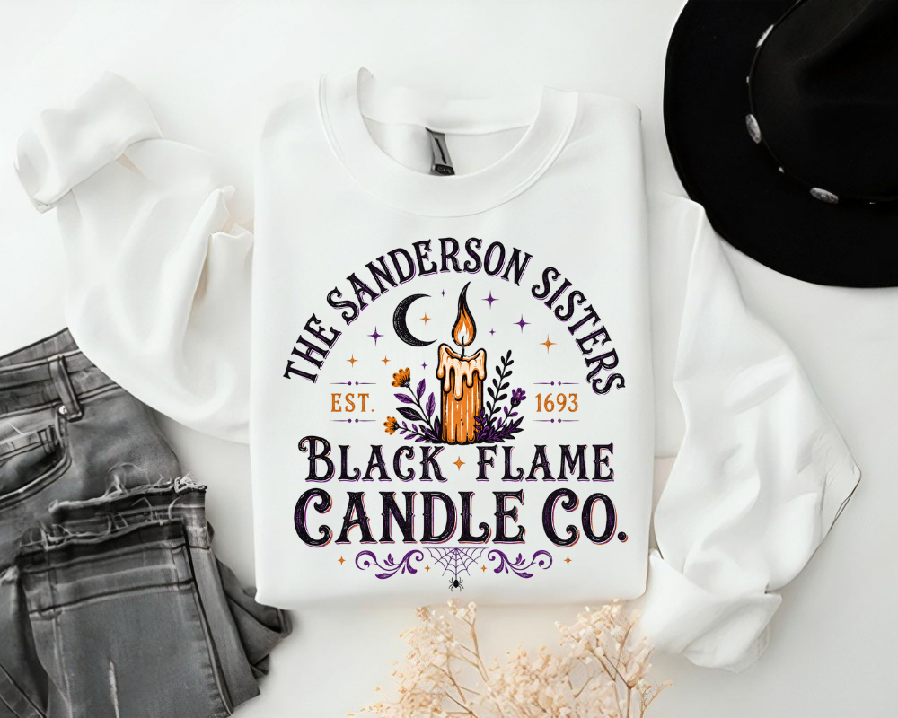 Black Flame Candle Co., Vintage Halloween Sweatshirt, Witchy Spooky Season Crewneck, Hocus Pocus Inspired Graphic Shirt, Fall Halloween Gift for Women