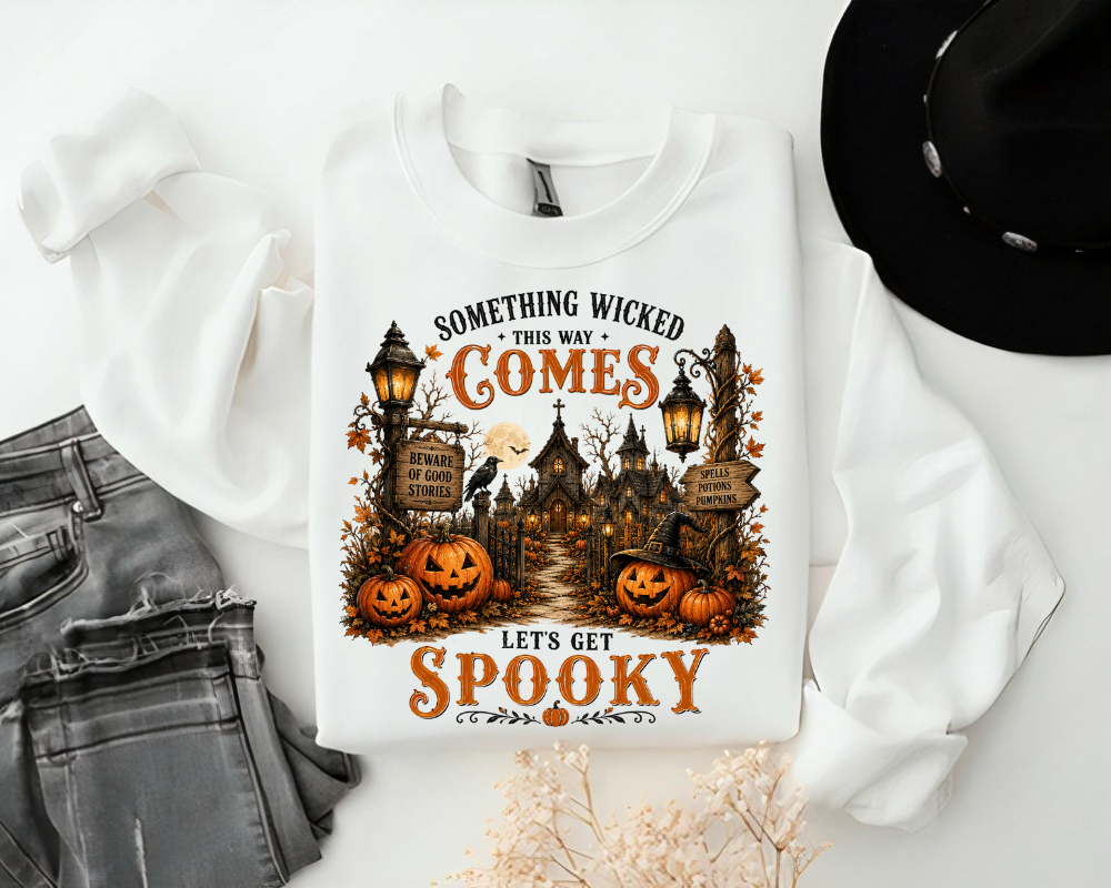Something Wicked This Way Comes, Vintage Halloween Sweatshirt, Haunted House Pumpkin Shirt, Spooky Season Graphic Crewneck, Fall Halloween Gift for Women