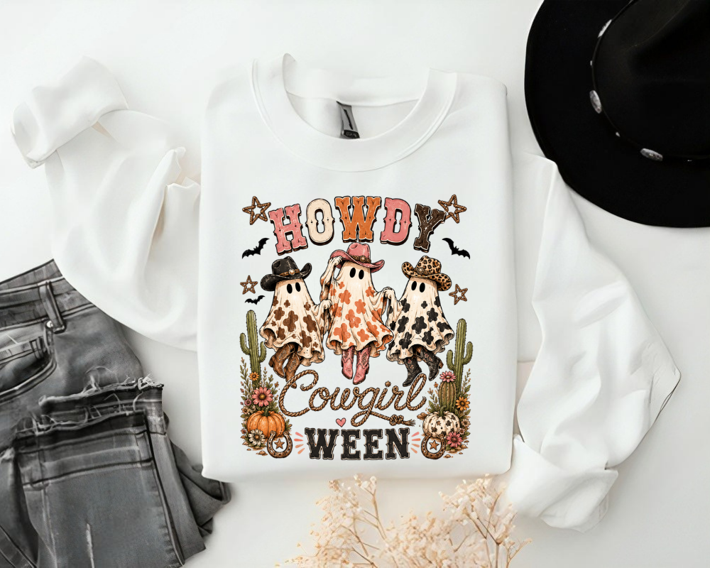 Howdy Cowgirlween Sweatshirt, Western Ghost Halloween Crewneck, Cowboy Ghost Fall Shirt, Cute Autumn Gift for Women