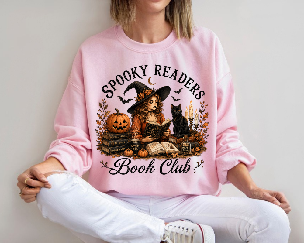Spooky Readers Book Club Sweatshirt, Halloween Book Lover Crewneck, Witch Reading Sweatshirt for Women