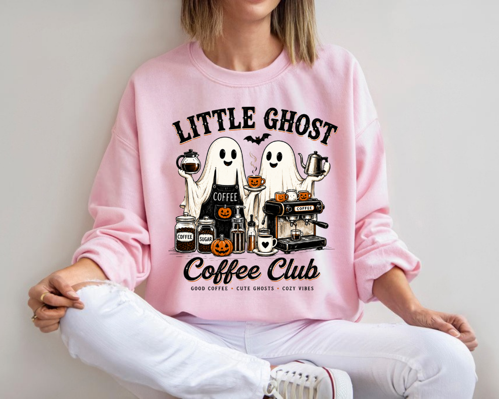 Little Ghost Coffee Club Sweatshirt, Cute Halloween Coffee Lover Crewneck, Cozy Fall Gift for Her