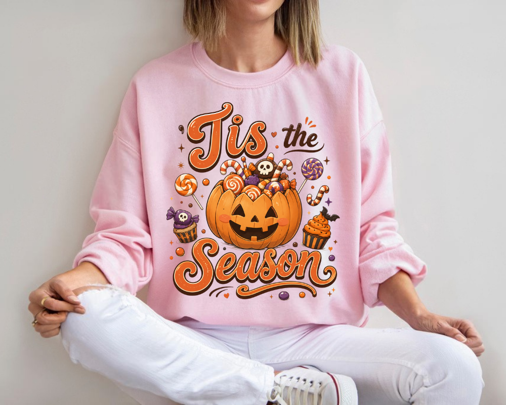 Pumpkin Halloween Sweatshirt, Tis The Season Crewneck, Spooky Season Graphic Shirt, Jack O Lantern Fall Sweatshirt, Cute Halloween Gift