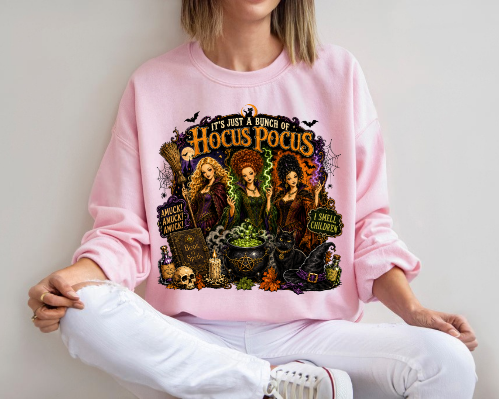 It's Just a Bunch of Hocus Pocus Sweatshirt, Halloween Witch Sweatshirt, Spooky Season Crewneck, Fall Halloween Shirt, Witchy Gift for Women