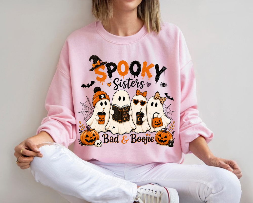 Spooky Sisters Halloween Ghost Sweatshirt, Spooky Season Crewneck, Cute Ghost Shirt, Bestie Gift for Women