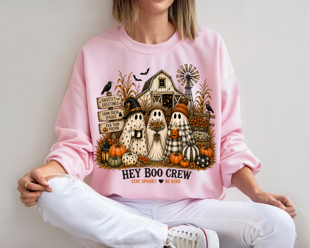 Hey Boo Crew Sweatshirt, Cute Ghost Halloween Sweatshirt, Spooky Season Crewneck, Pumpkin Patch Fall Shirt, Cozy Autumn Gift for Women