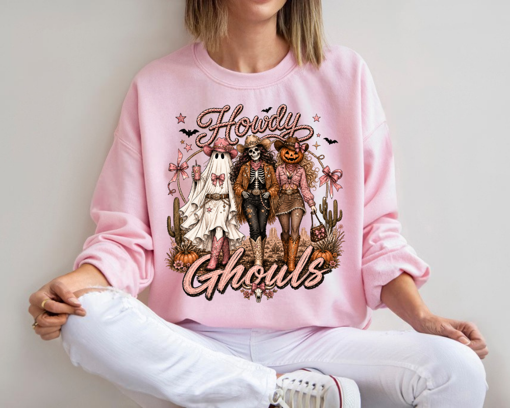 Howdy Ghouls Sweatshirt, Western Halloween Cowgirl Crewneck, Ghost Skeleton Pumpkin Shirt, Spooky Country Fall Gift for Women