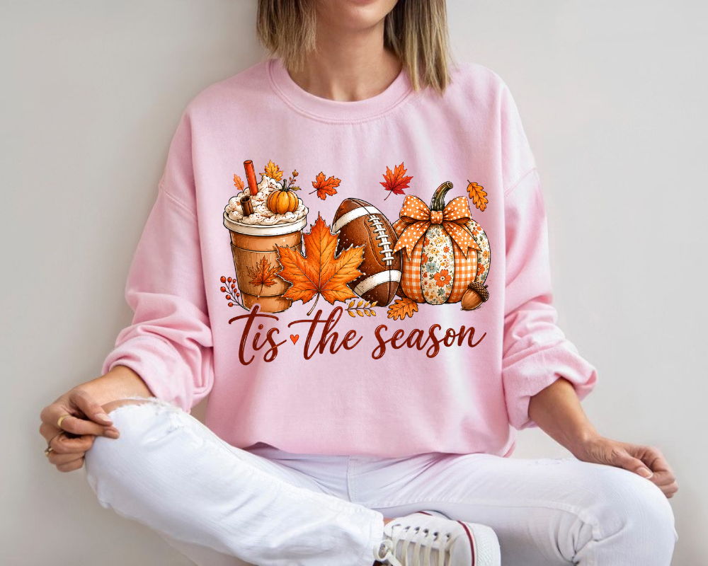 Cozy Autumn Tis the Season Fall Sweatshirt, Pumpkin Spice Football Sweatshirt