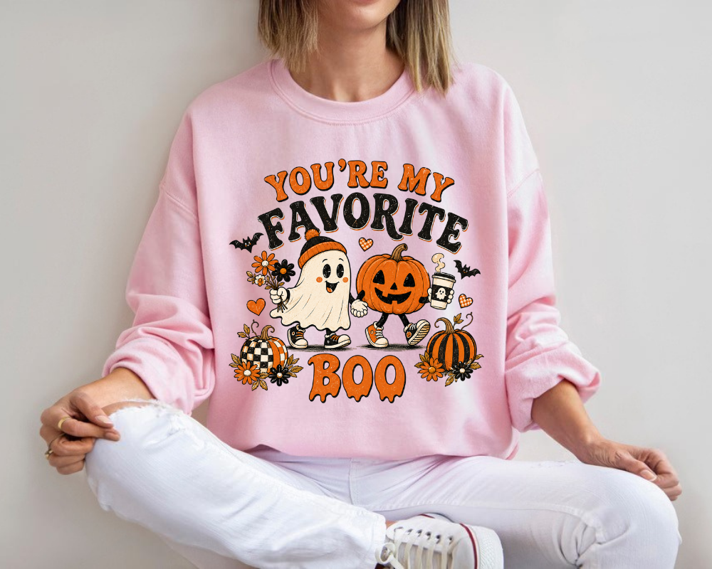 You're My Favorite Boo - Halloween Ghost Sweatshirt, Cozy Fall Ghost & Pumpkin Fall Hoodie, Spooky Season, Gift for Women