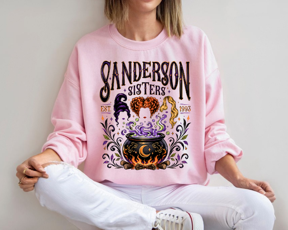 Witch Sisters Cauldron Sweatshirt, Vintage Halloween Crewneck, Hocus Pocus Inspired Spooky Season Shirt, Witchy Fall Graphic Pullover, Halloween Gift for Women