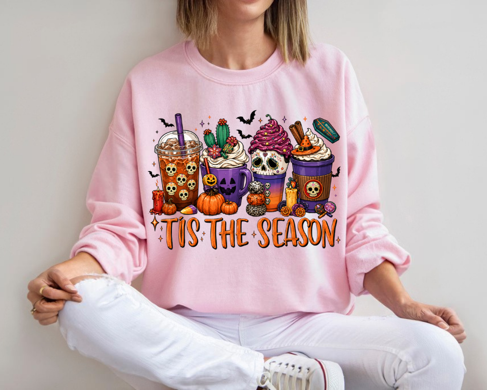 Tis The Season Halloween Coffee Sweatshirt, Spooky Season Crewneck, Pumpkin Spice Coffee Lover Shirt, Vintage Fall Graphic Pullover, Halloween Gift for Women