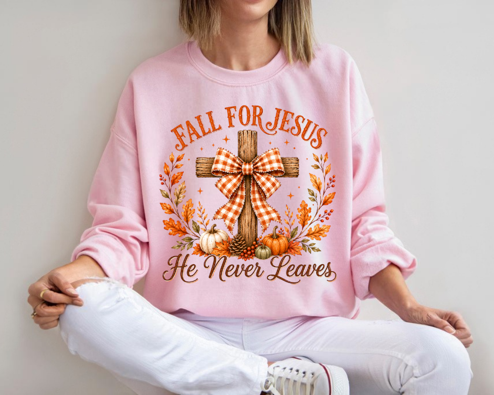Fall for Jesus Christian Sweatshirt, Autumn Cross Crewneck, Faith Gift for Women