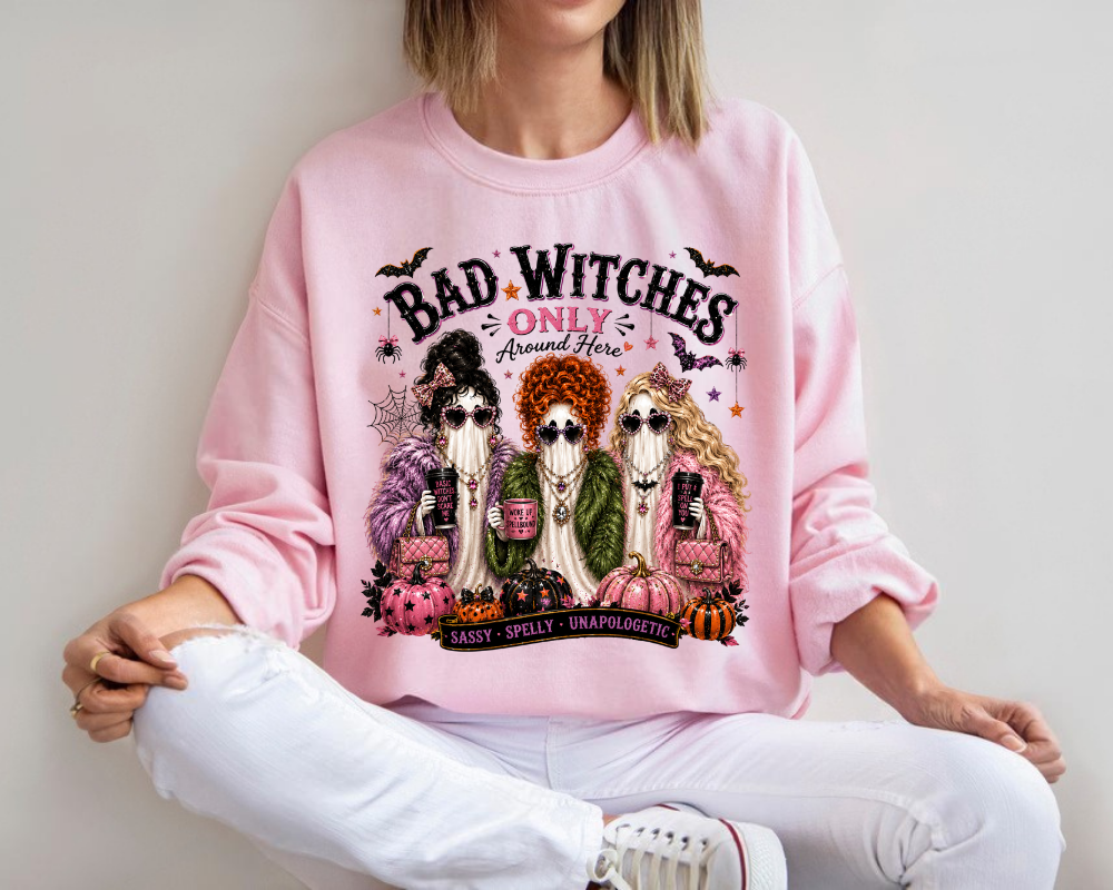 Bad Witches Sweatshirt, Funny Halloween Ghost Shirt, Witchy Coquette Crewneck, Spooky Best Friends Gift