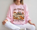 I Will Praise Him in Every Season Christian Sweatshirt, Psalm 34:1 Autumn Crewneck, Faith Gift for Women