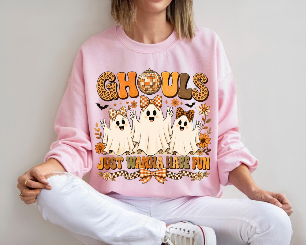 Cute Ghost Halloween Sweatshirt, Ghouls Just Wanna Have Fun Crewneck, Spooky Season Shirt, Retro Halloween Sweatshirt, Gift for Women