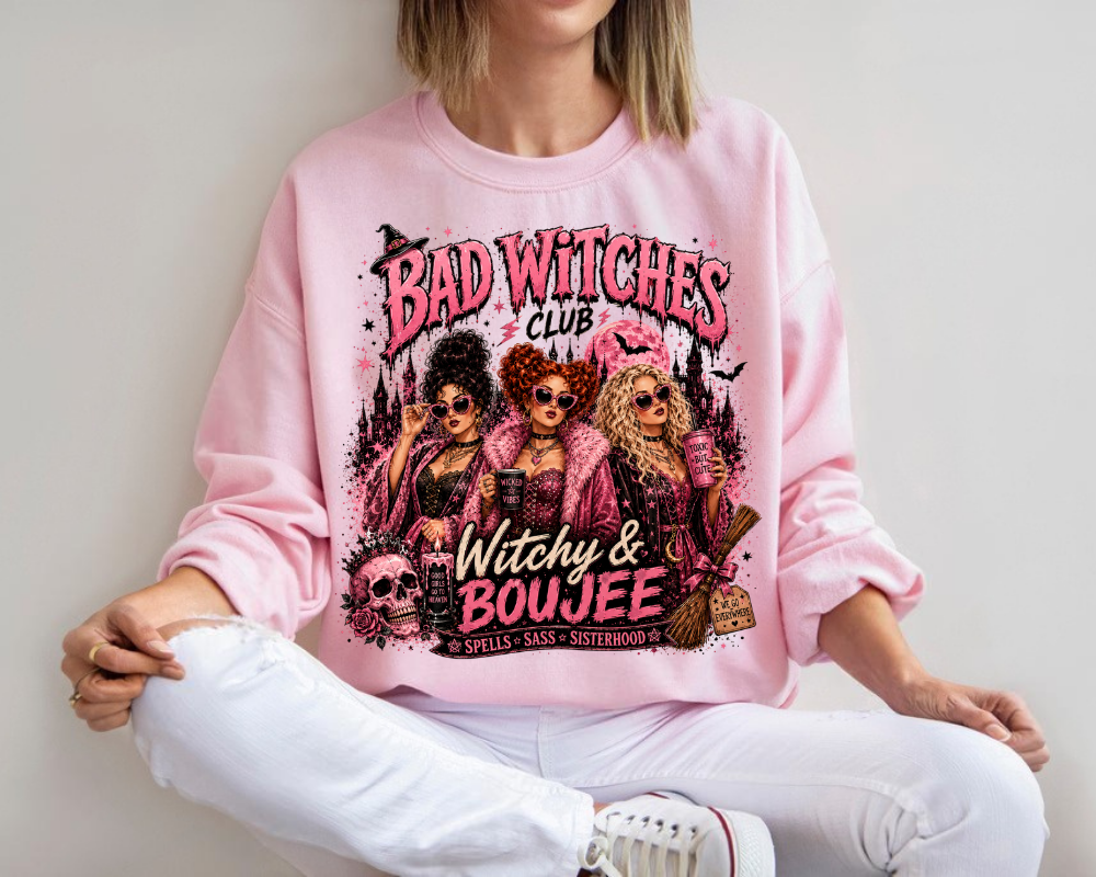 Bad Witches Club Sweatshirt, Witchy & Boujee Crewneck, Halloween Witch Sweatshirt, Spooky Season Shirt, Halloween Gift for Women