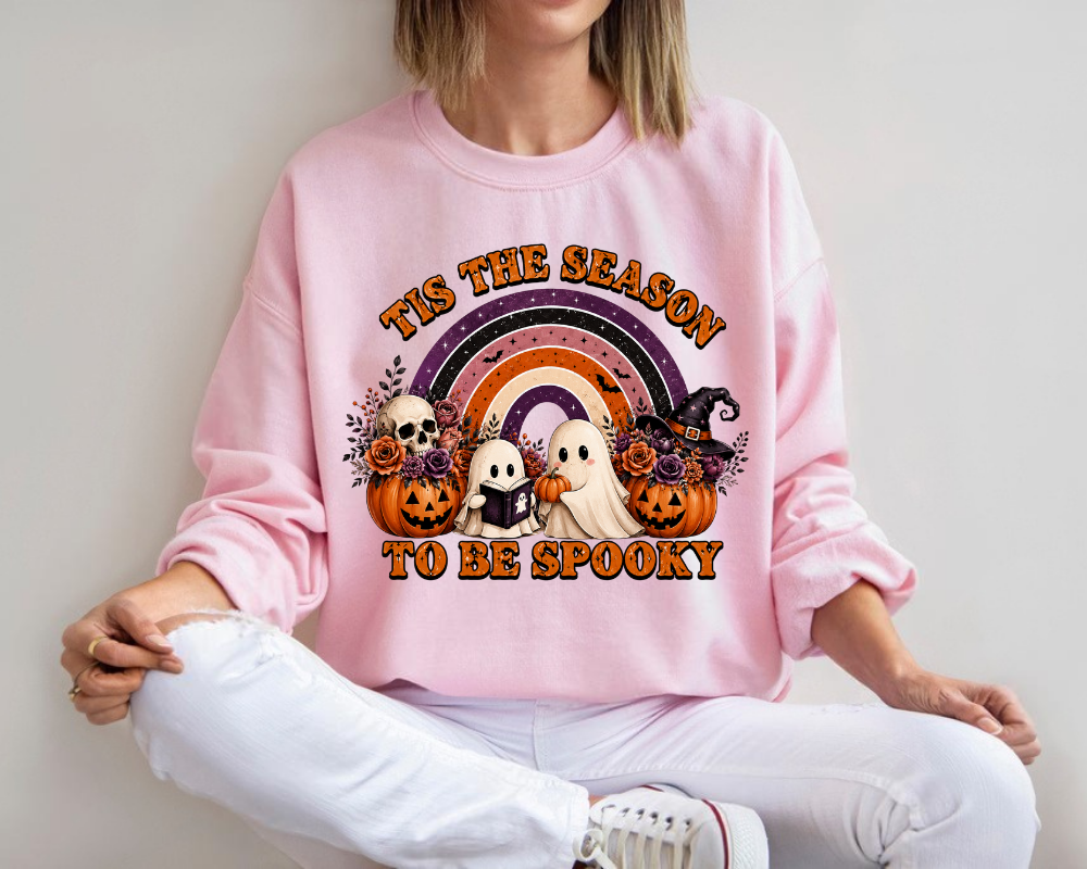 Tis the Season to Be Spooky Halloween Sweatshirt, Cute Ghost and Pumpkin Halloween Sweatshirt