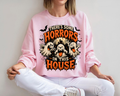 There's Some Horrors in This House - Halloween Ghost Sweatshirt, Funny Spooky Ghost Graphic Crewneck, Cute Haunted House Fall Pullover, Halloween Party Costume Gift, Spooky Season Gift for Women