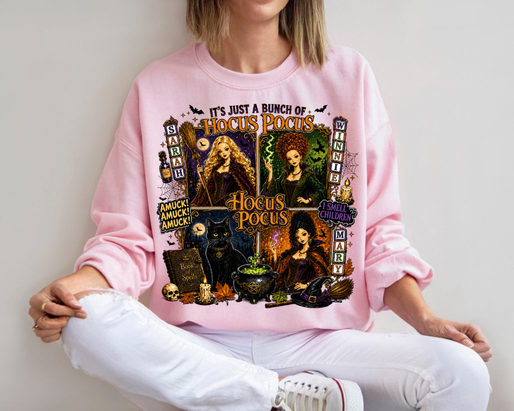It's Just a Bunch of Hocus Pocus Sweatshirt, Halloween Witch Sweatshirt, Spooky Season Crewneck, Cute Fall Halloween Shirt, Witchy Autumn Gift for Women