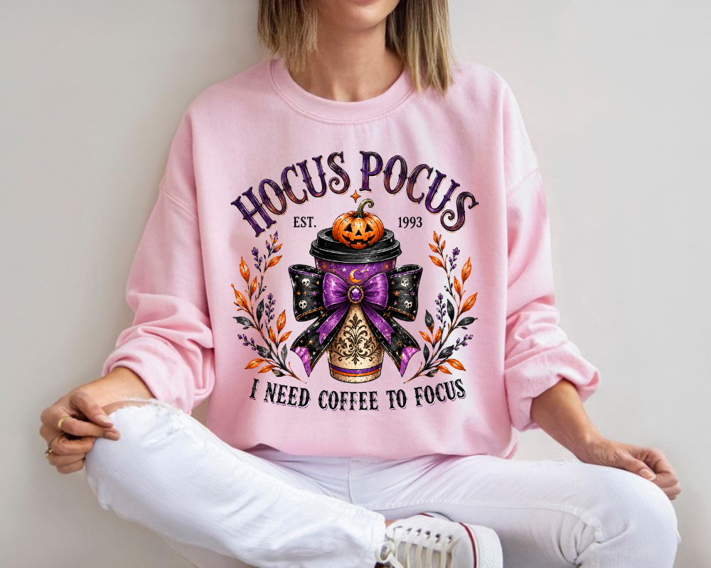 Spooky Brew - I Need Coffee To Focus Halloween Sweatshirt, Witch Coffee Lover Crewneck, Vintage Spooky Season Shirt, Fall Graphic Gift for Women
