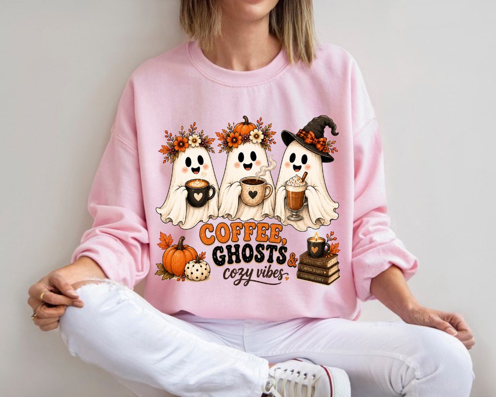 Cute Ghost Halloween Sweatshirt, Spooky Season Crewneck, Coffee Lover Sweatshirt, Fall Ghost Shirt, Halloween Gift for Women
