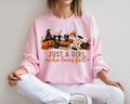 Just A Girl Who Loves Fall Sweatshirt, Cozy Halloween Pumpkin Crewneck, Cute Ghost Coffee Graphic Pullover, Autumn Lover Sweatshirt, Fall Gift for Women