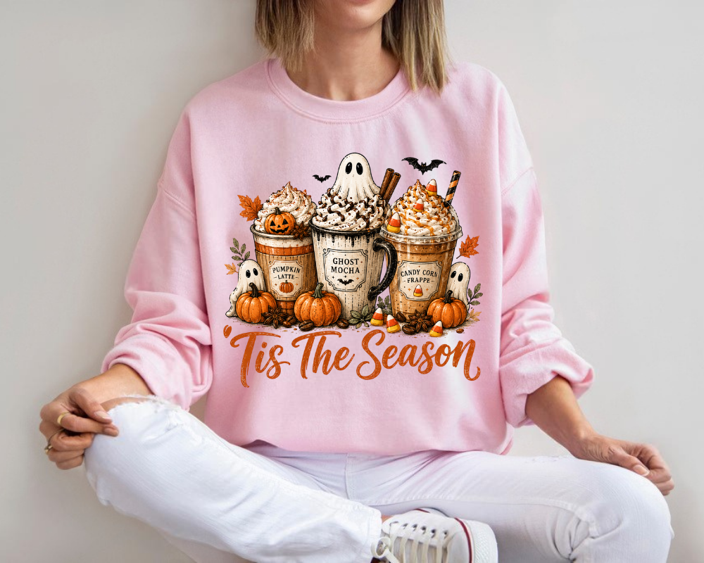 Tis The Season Ghost Halloween Sweatshirt, Ghost Coffee Sweatshirt, Pumpkin Spice Latte Shirt, Fall Coffee Sweater, Halloween Coffee Lover Gifts