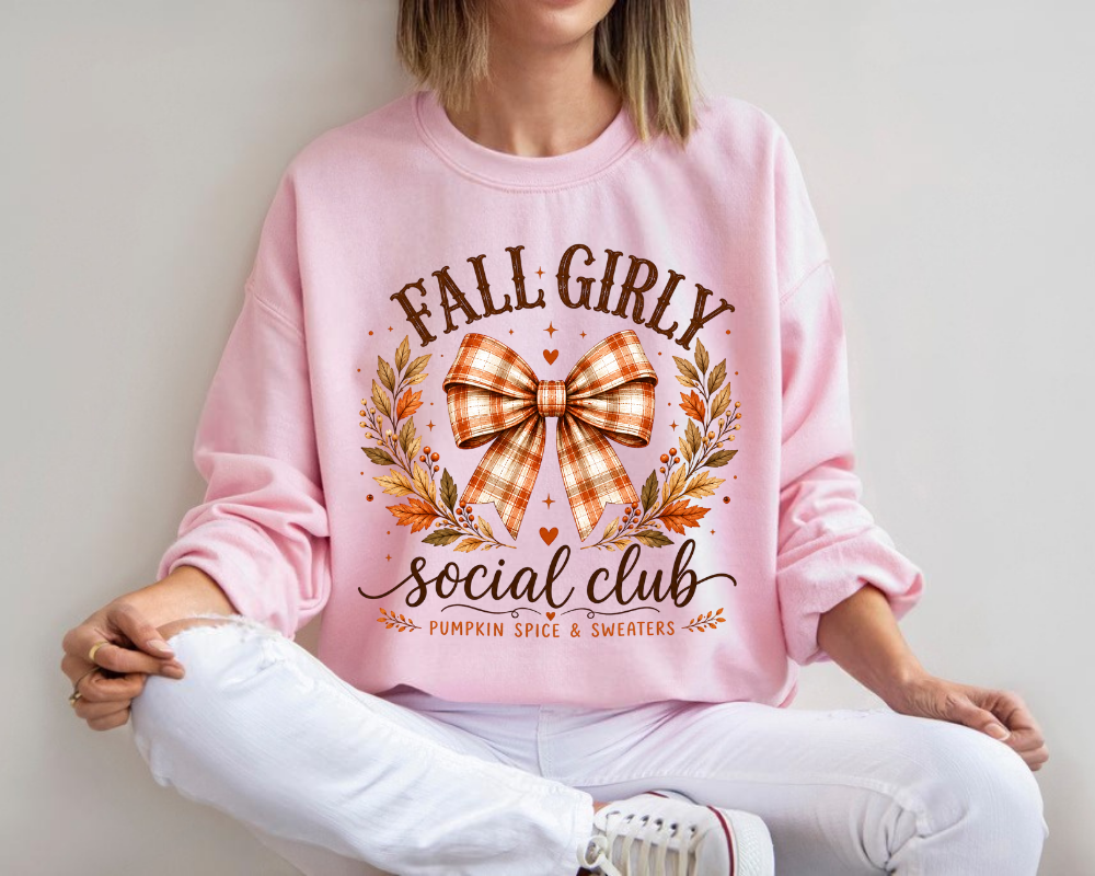 Fall Girly Social Club Sweatshirt, Coquette Bow Fall Sweatshirt, Pumpkin Spice Autumn Shirt, Cute Fall Graphic Crewneck, Cozy Fall Outfit for Women