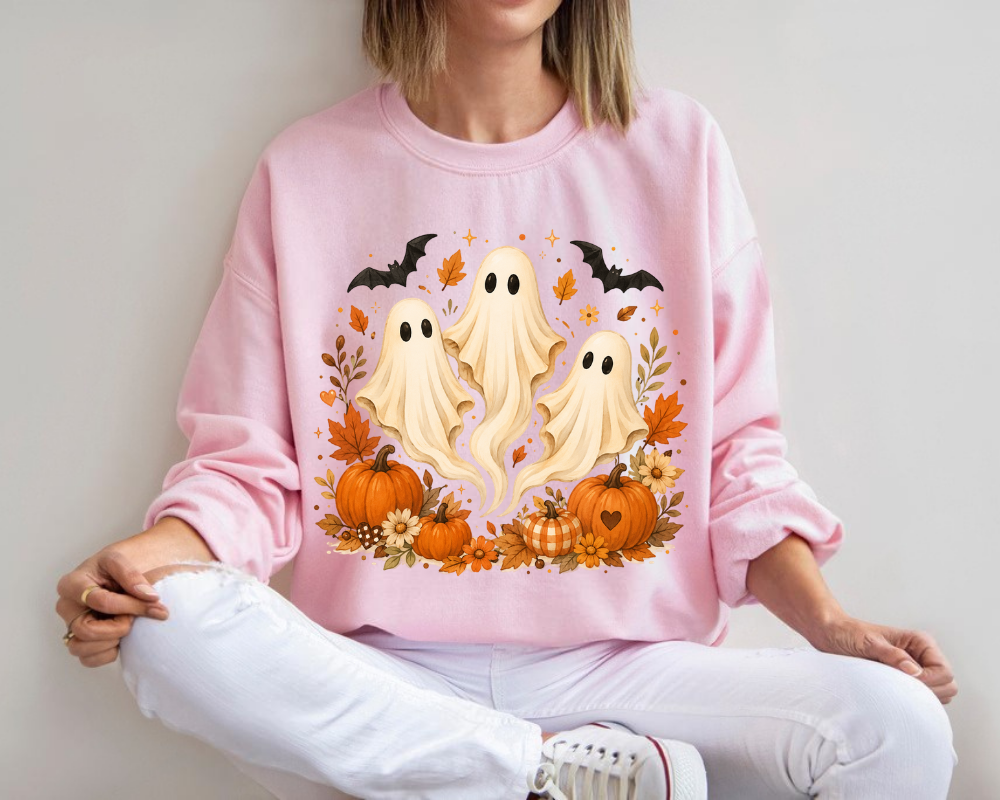 Cute Ghost Halloween Sweatshirt, Spooky Season Ghost Crewneck, Pumpkin Fall Sweatshirt, Coquette Ghost Shirt, Cute Halloween Gift