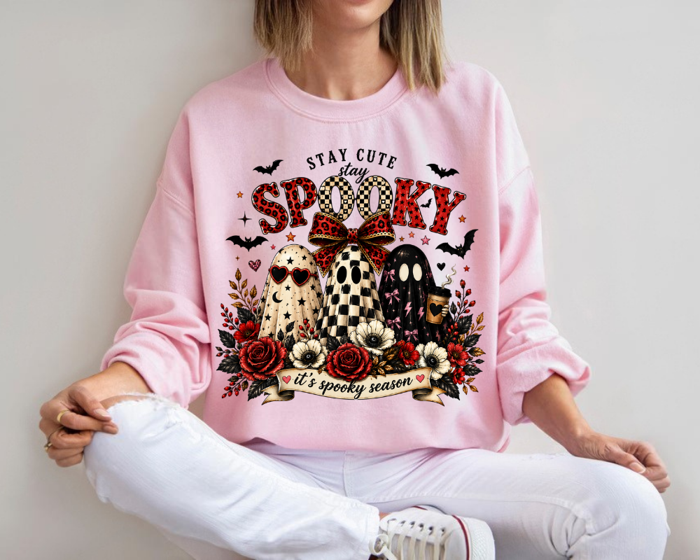 Spooky Season Sweatshirt, Stay Cute Stay Spooky Crewneck, Cute Ghost Halloween Shirt, Coquette Ghost Graphic Sweatshirt, Halloween Gift for Women