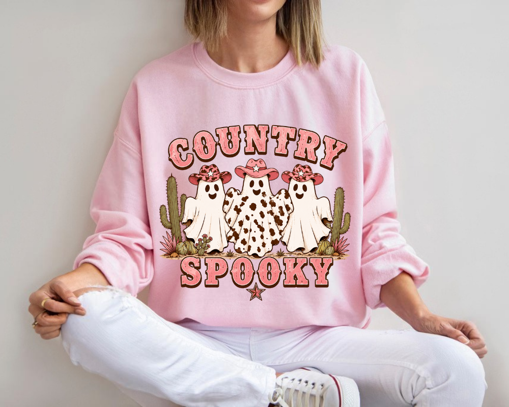 Western Halloween Ghost Sweatshirt – Cute Cowgirl Ghost Crewneck for Women