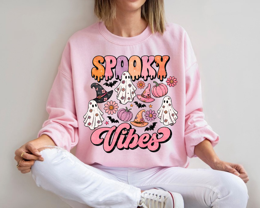 Halloween Sweatshirt, Cute Ghost Sweater, Spooky Vibes Vintage Fall Sweatshirt, Halloween Gift for Women