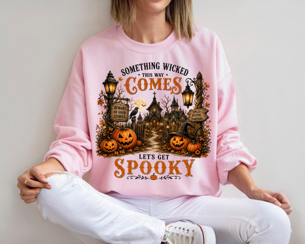 Something Wicked This Way Comes, Vintage Halloween Sweatshirt, Haunted House Pumpkin Shirt, Spooky Season Graphic Crewneck, Fall Halloween Gift for Women