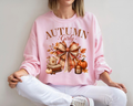 Cozy Autumn Girly Fall Sweatshirt, Coquette Autumn Bow Shirt, Pumpkin Spice Season Crewneck, Cute Fall Aesthetic Gift