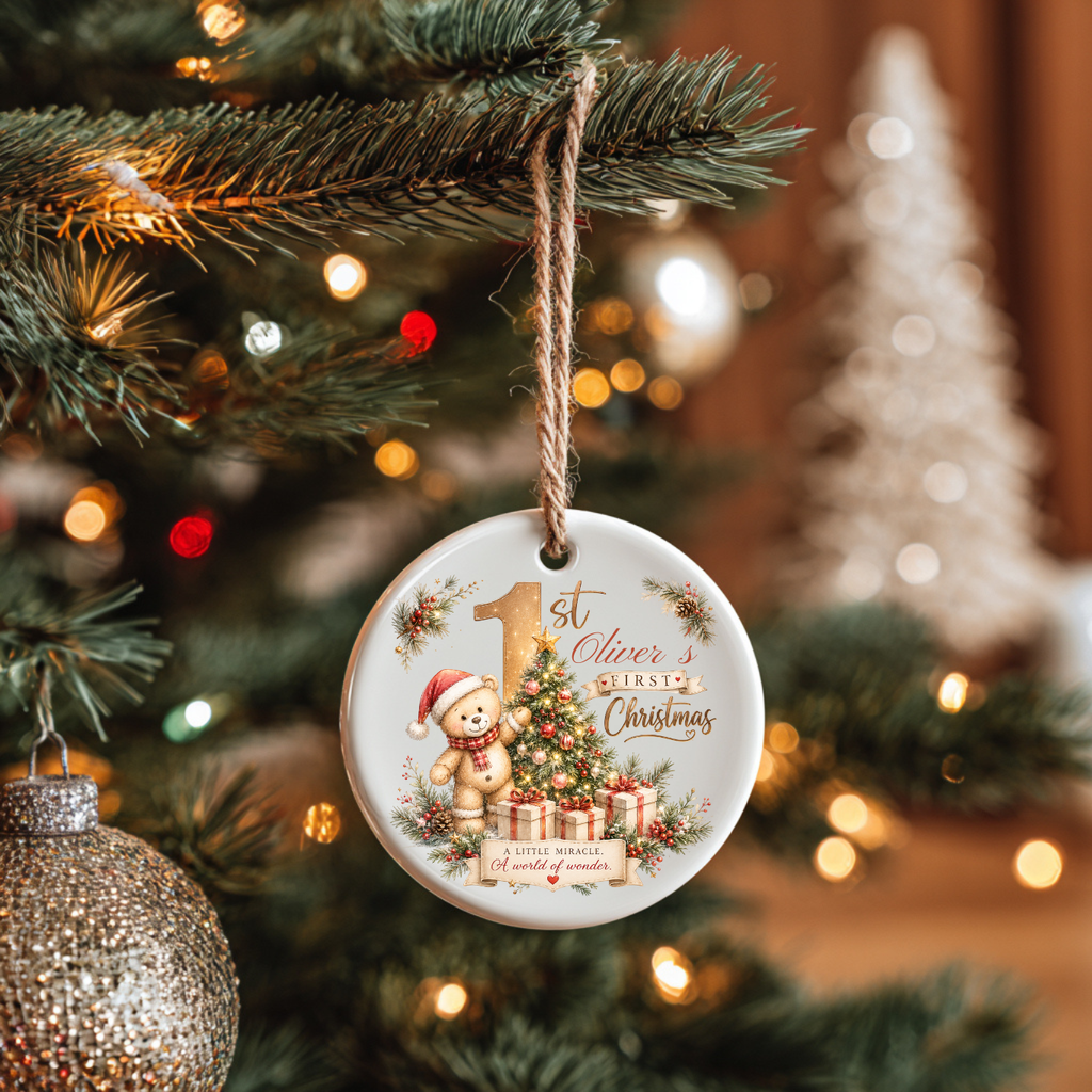 Personalized Teddy Bear Baby’s 1st Christmas Ornament 2026, Christmas Tree Ornaments