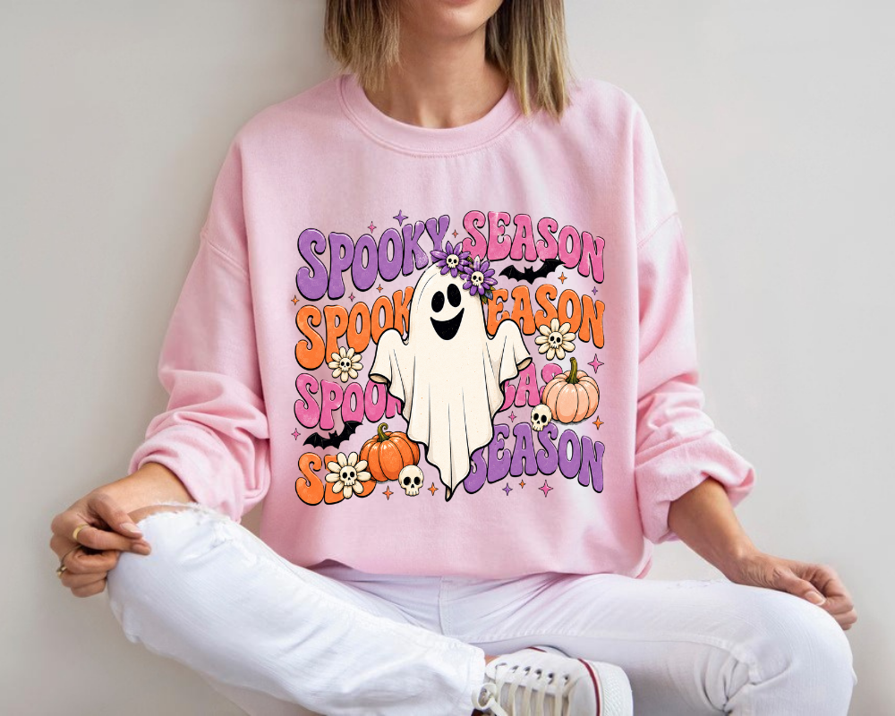 Spooky Season Ghost Halloween Sweatshirt, Retro Halloween Sweatshirt for Women