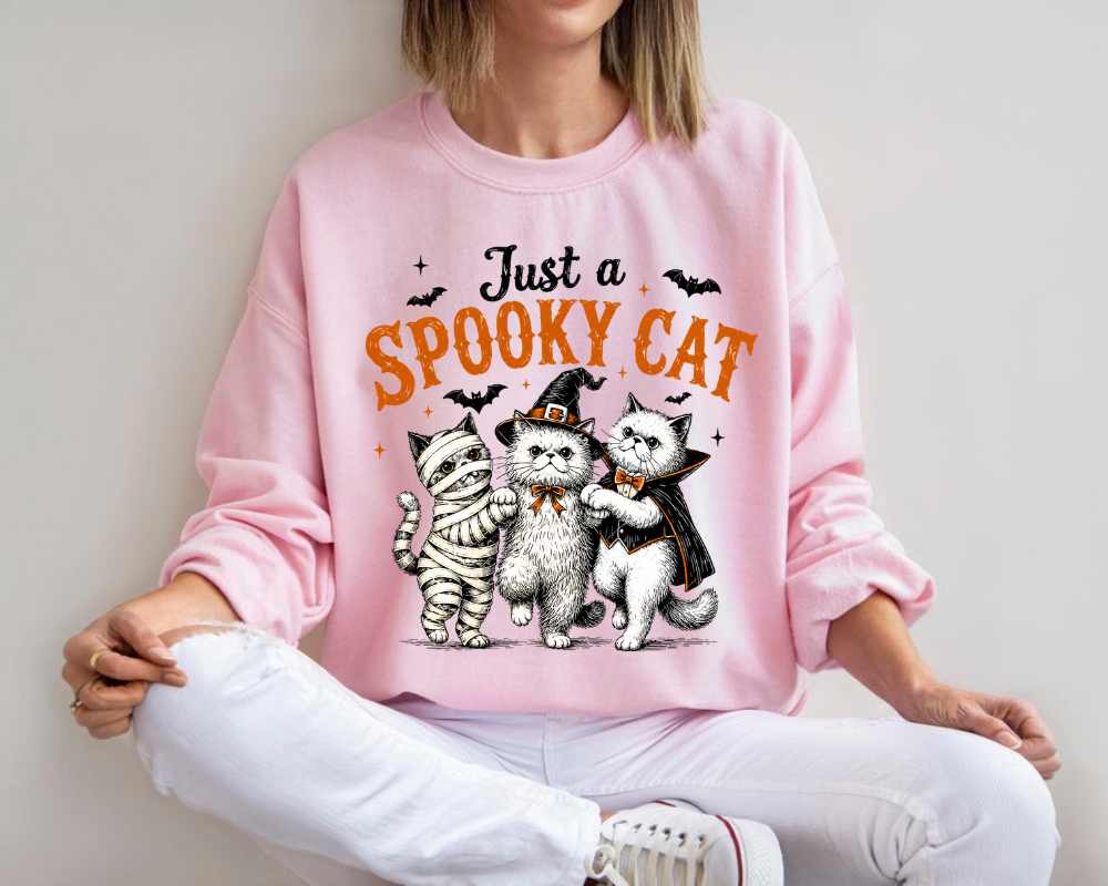 Just a Spooky Cat Halloween Sweatshirt, Cute Cat Ghost Crewneck, Halloween Gift for Cat Lovers