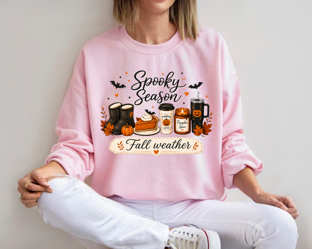 Spooky Season Fall Weather Sweatshirt, Pumpkin Spice Coffee Crewneck, Cozy Autumn Halloween Sweatshirt, Cute Fall Gift for Women