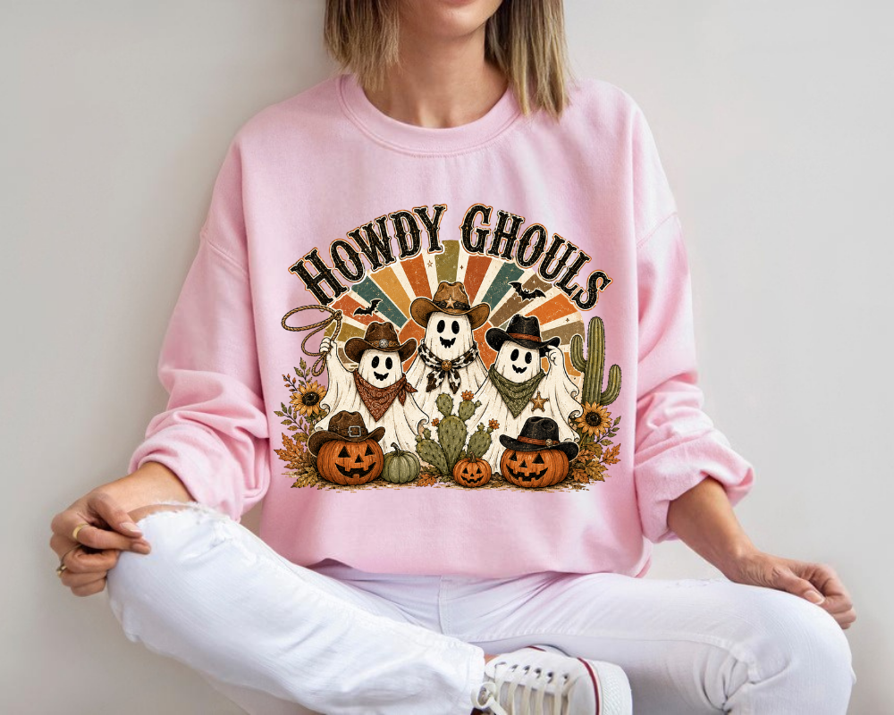 Howdy Ghouls Ghost Halloween Sweatshirt, Western Halloween Shirt, Cowboy Cowgirl Halloween Crewneck, Western Fall Sweater