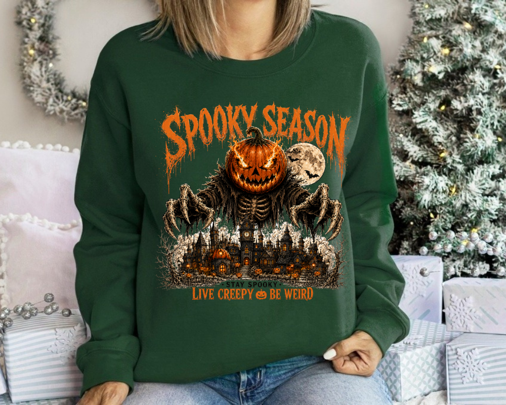 Spooky Season Sweatshirt, Haunted House Pumpkin Halloween Sweatshirt, Horror Halloween Crewneck, Scary Pumpkin Gothic Shirt, Fall Gift for Women