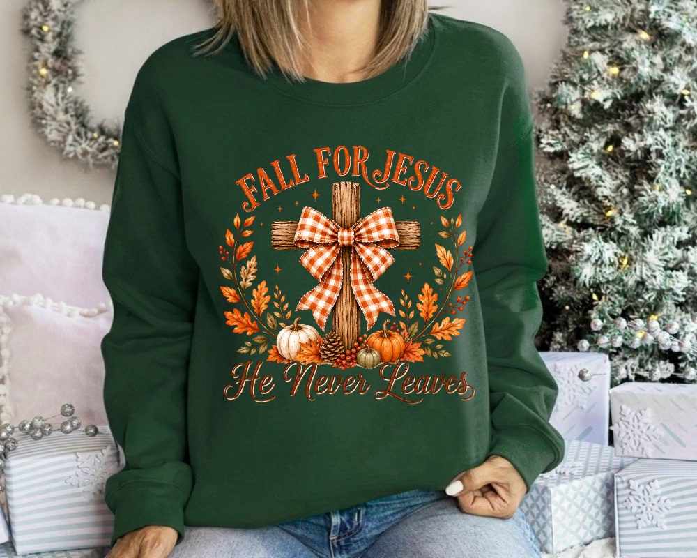 Fall for Jesus Christian Sweatshirt, Autumn Cross Crewneck, Faith Gift for Women