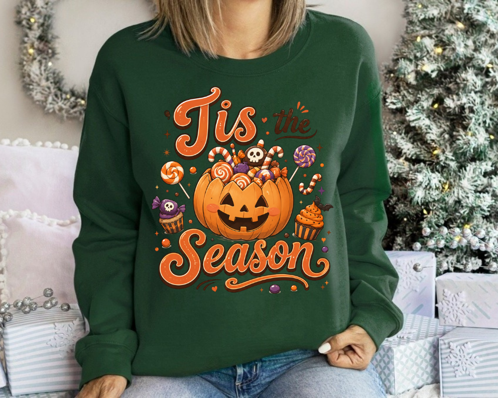 Pumpkin Halloween Sweatshirt, Tis The Season Crewneck, Spooky Season Graphic Shirt, Jack O Lantern Fall Sweatshirt, Cute Halloween Gift
