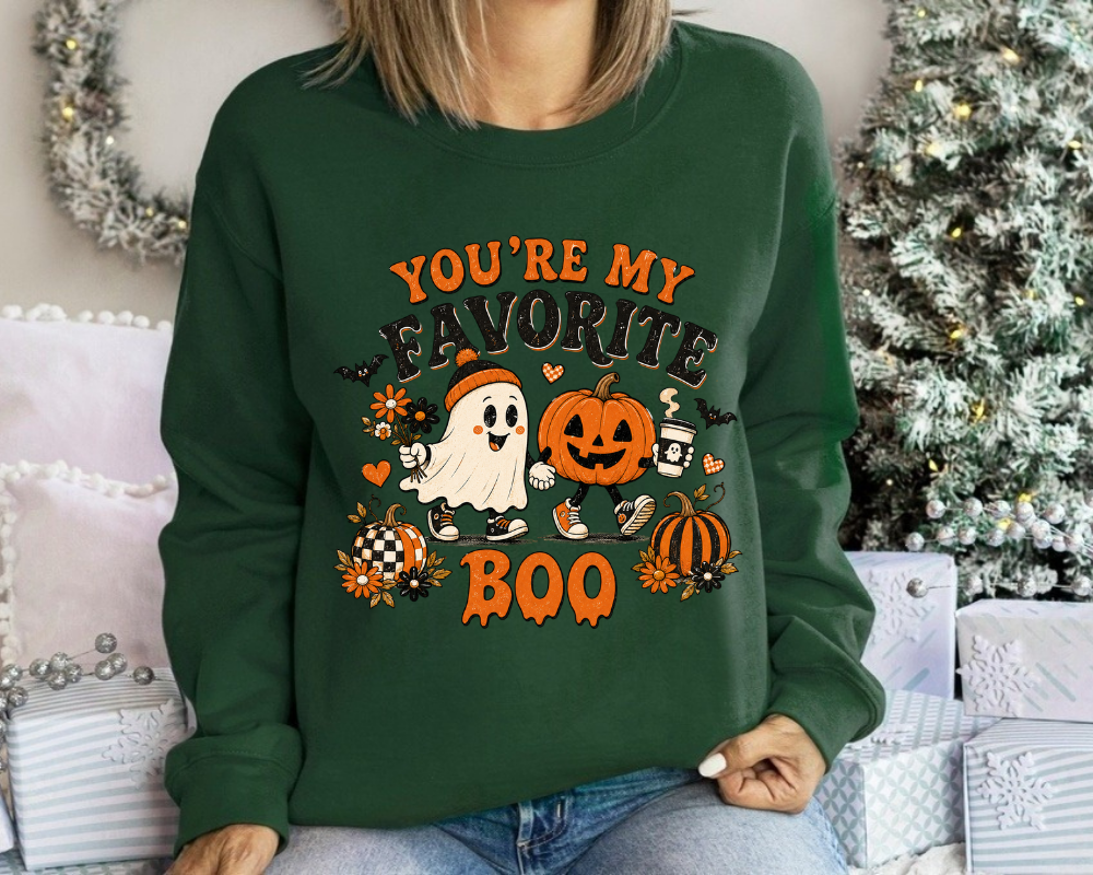 You're My Favorite Boo - Halloween Ghost Sweatshirt, Cozy Fall Ghost & Pumpkin Fall Hoodie, Spooky Season, Gift for Women